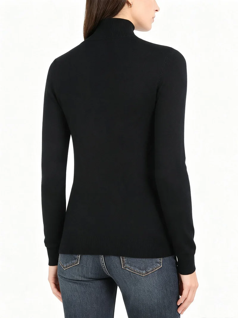 Pullover donna in maglia a lupetto - nero