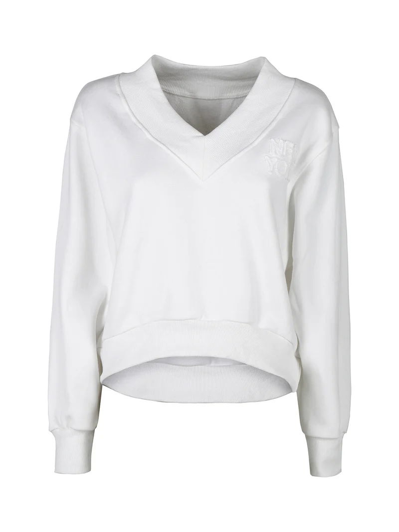 Felpa cropped da donna con scollo a V - bianco