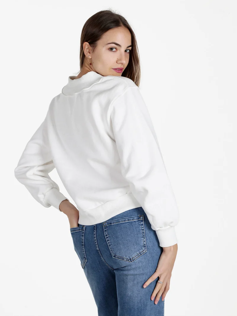 Felpa cropped da donna con scollo a V - bianco