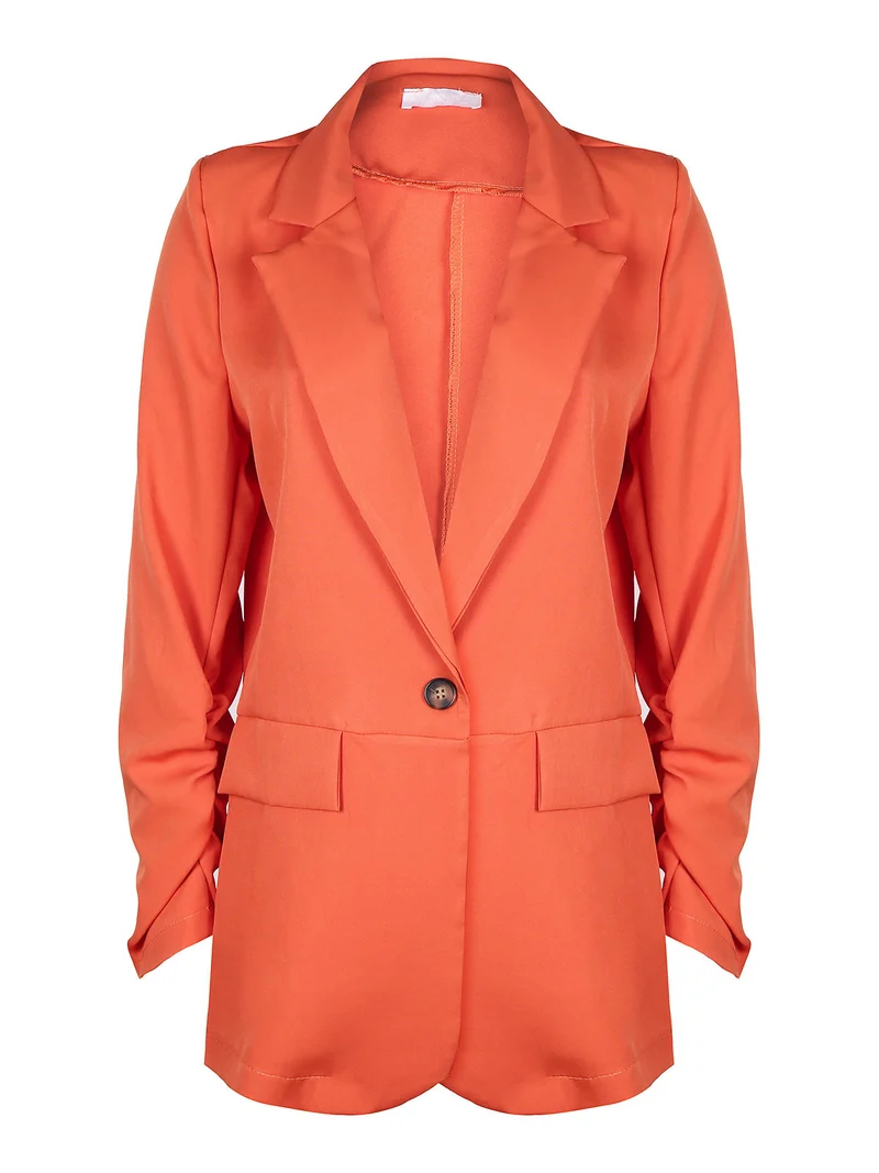 Blazer donna con maniche arricciate - arancione