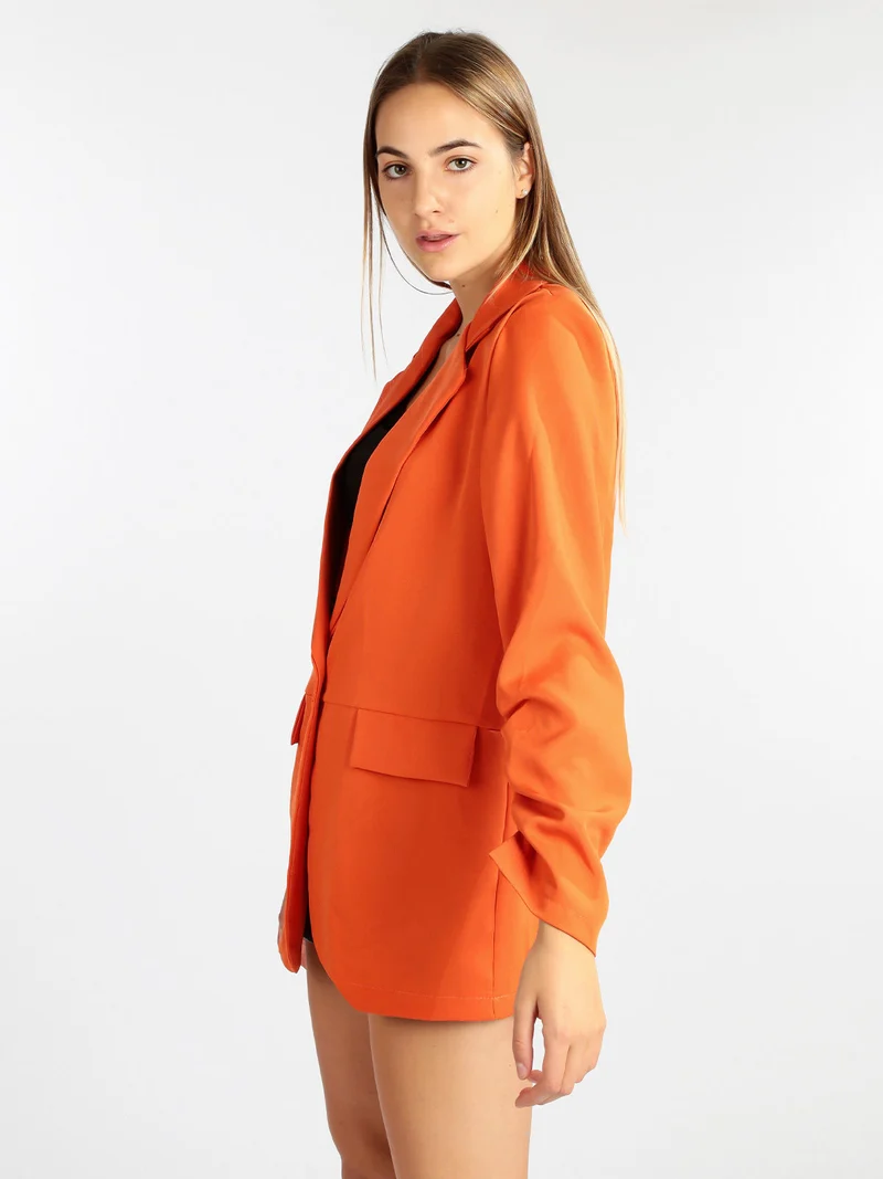 Blazer donna con maniche arricciate - arancione