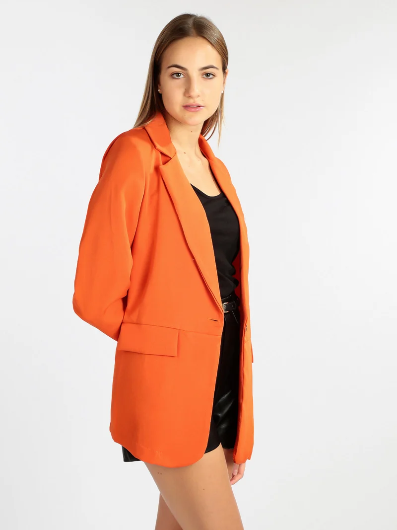 Blazer donna con maniche arricciate - arancione