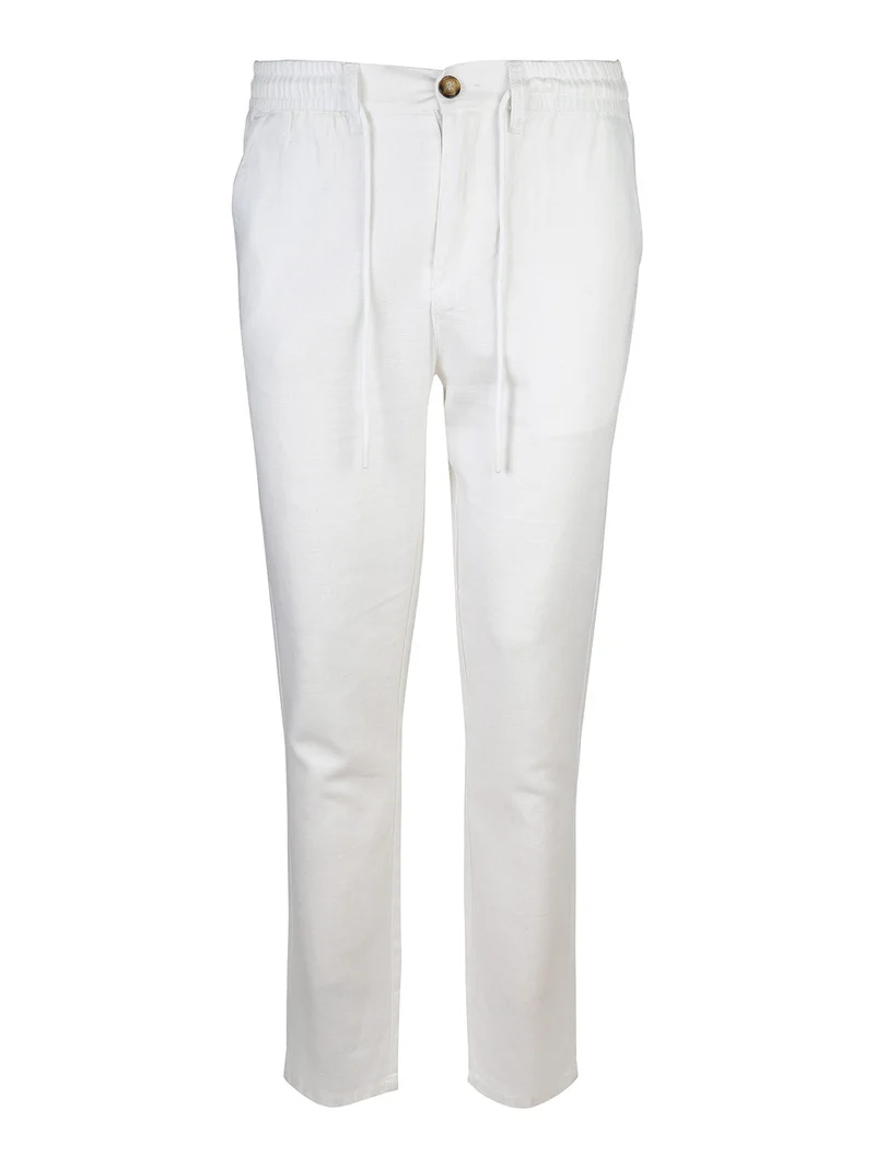 Pantaloni da uomo in misto lino con coulisse - panna