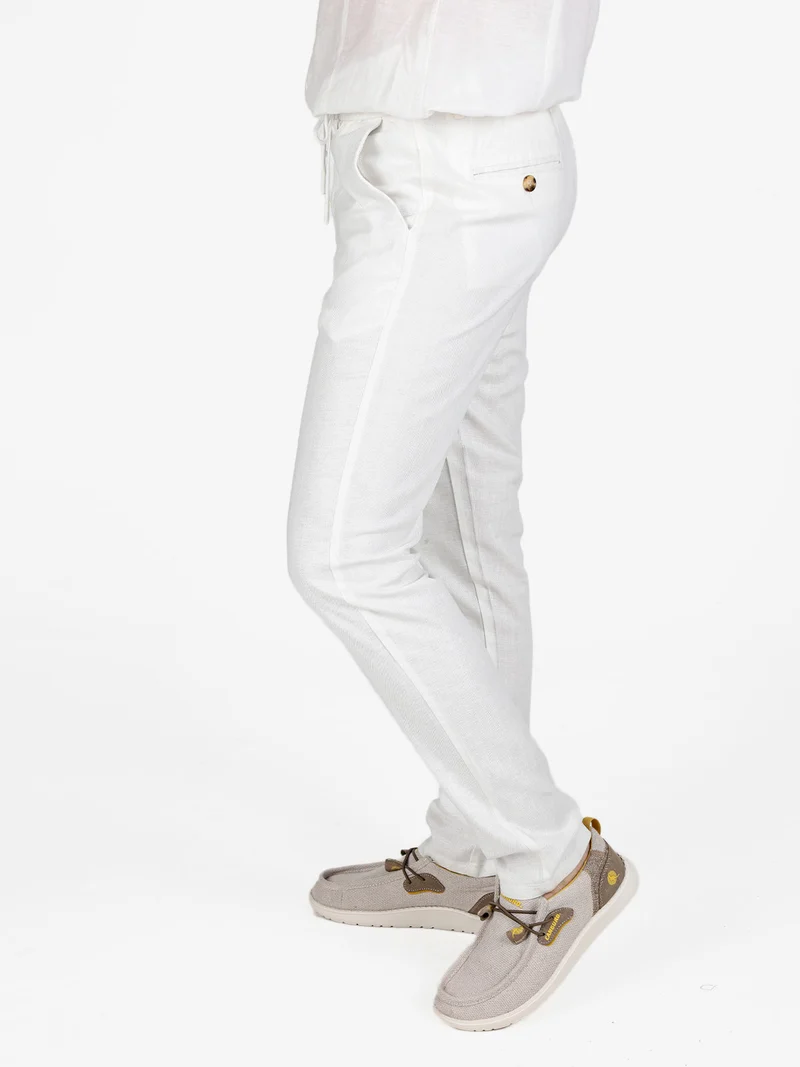 Pantaloni da uomo in misto lino con coulisse - panna