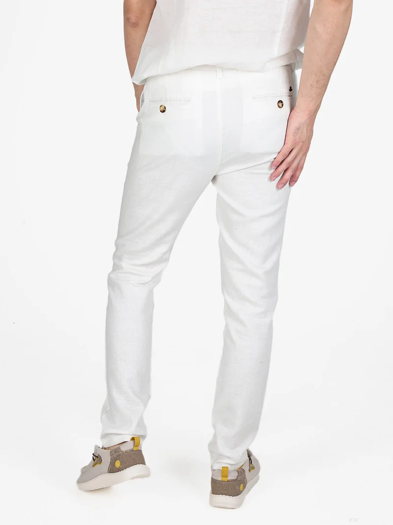 Pantaloni da uomo in misto lino con coulisse - panna