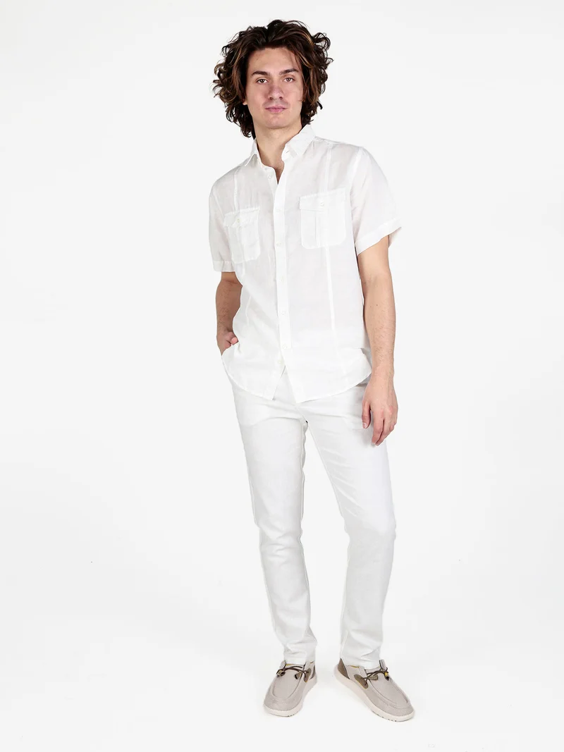 Pantaloni da uomo in misto lino con coulisse - panna