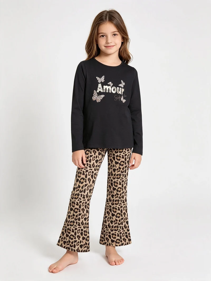 Completo 2 pezzi da bambina con T-shirt e pantalone - nero
