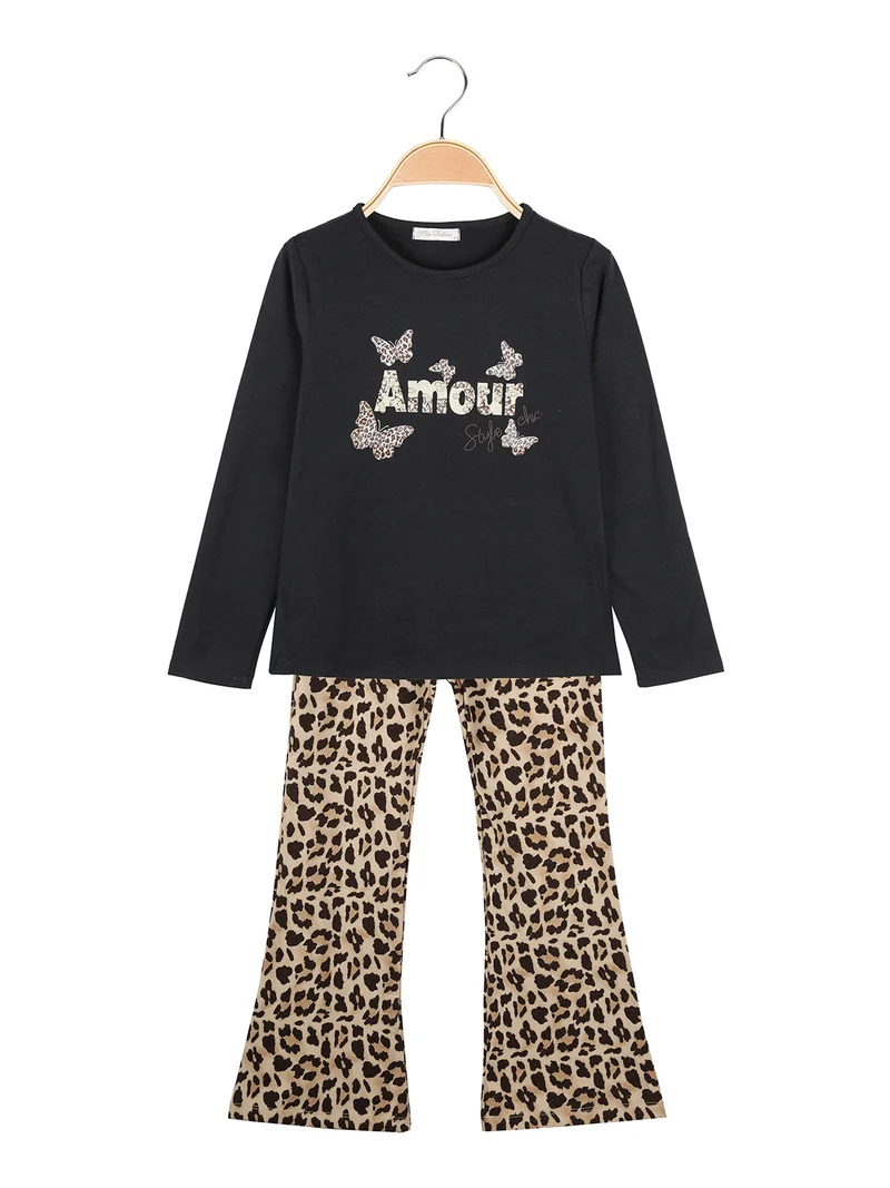 Completo 2 pezzi da bambina con T-shirt e pantalone - nero