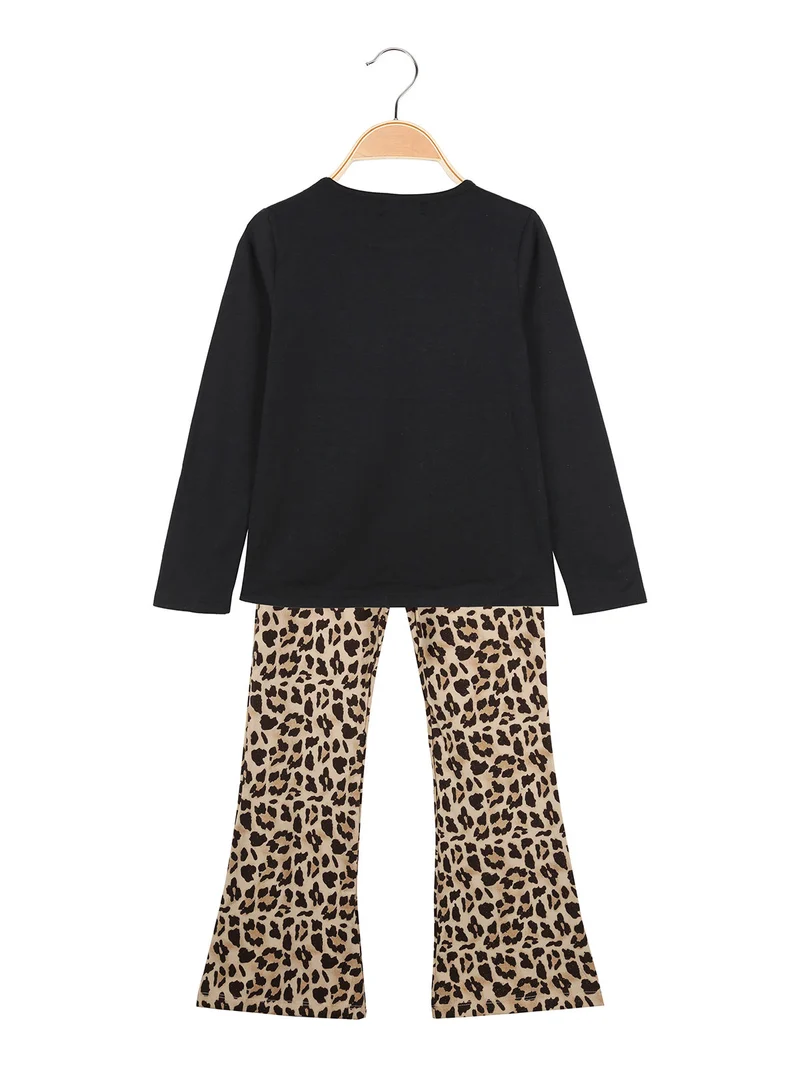 Completo 2 pezzi da bambina con T-shirt e pantalone - nero