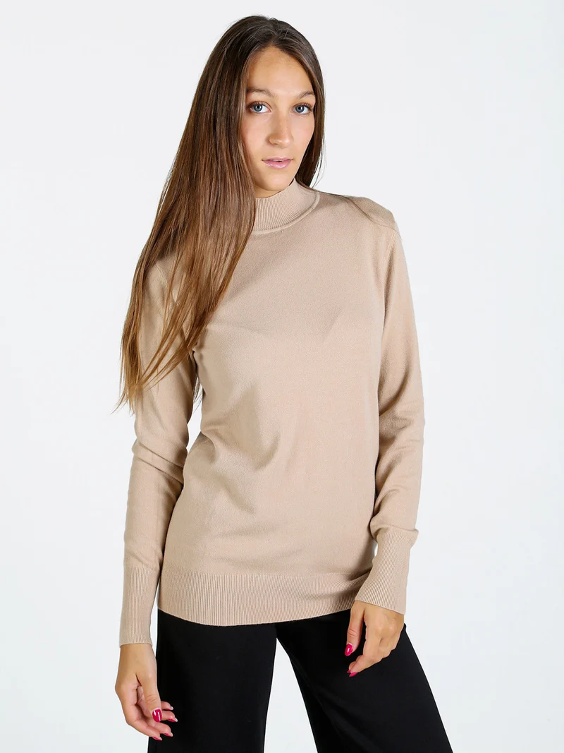 Pullover donna lupetto in maglia - beige
