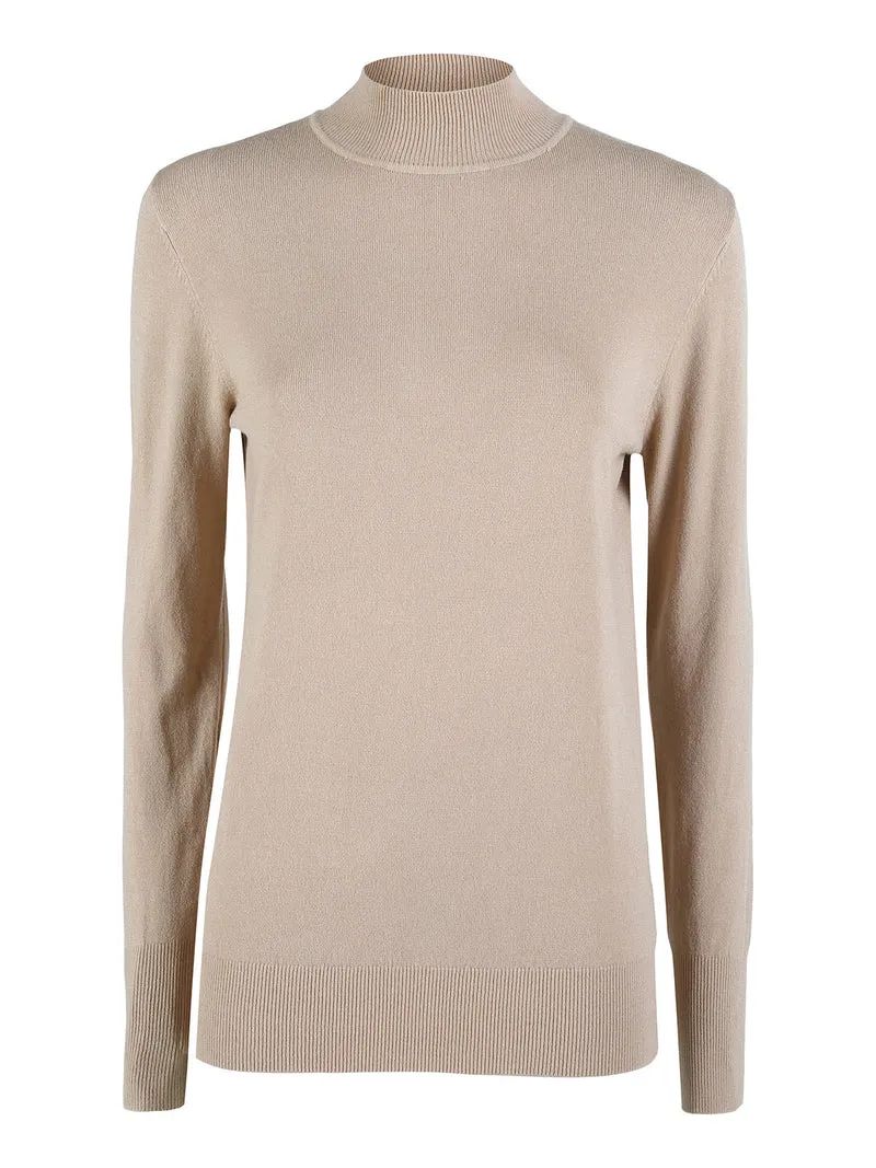 Pullover donna lupetto in maglia - beige