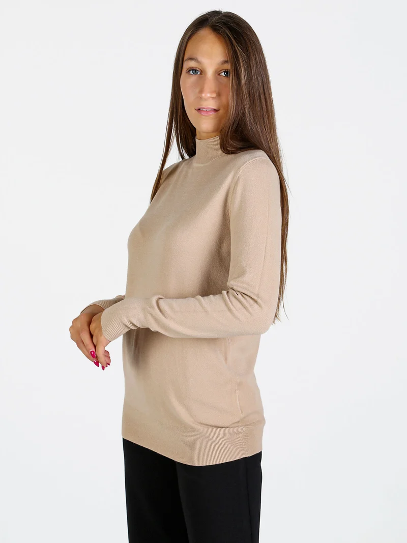 Pullover donna lupetto in maglia - beige