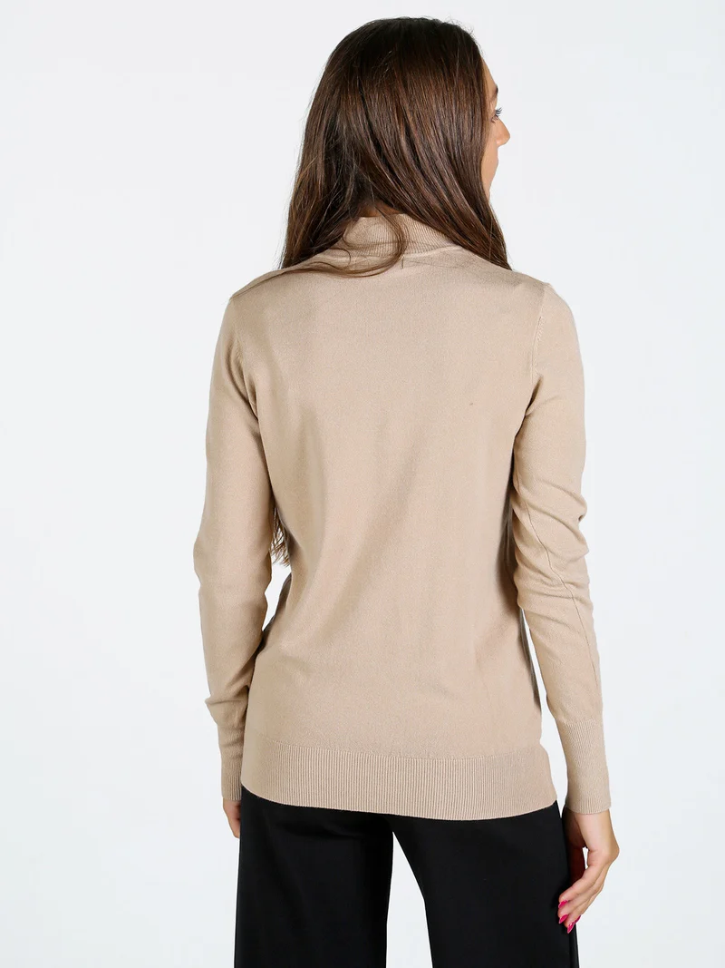 Pullover donna lupetto in maglia - beige
