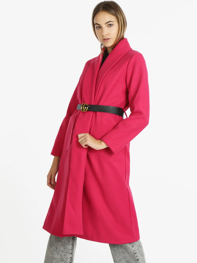Cappotto lungo da donna aperto con cintura - fucsia