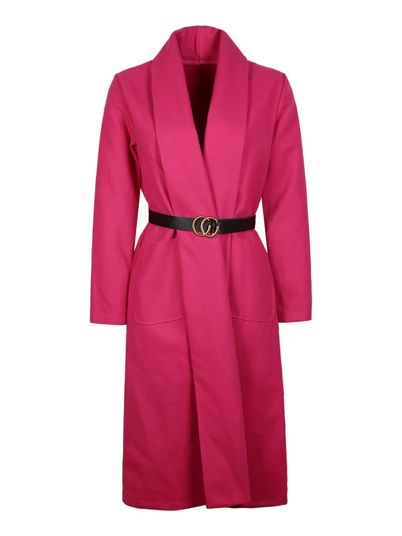 Cappotto lungo da donna aperto con cintura - fucsia