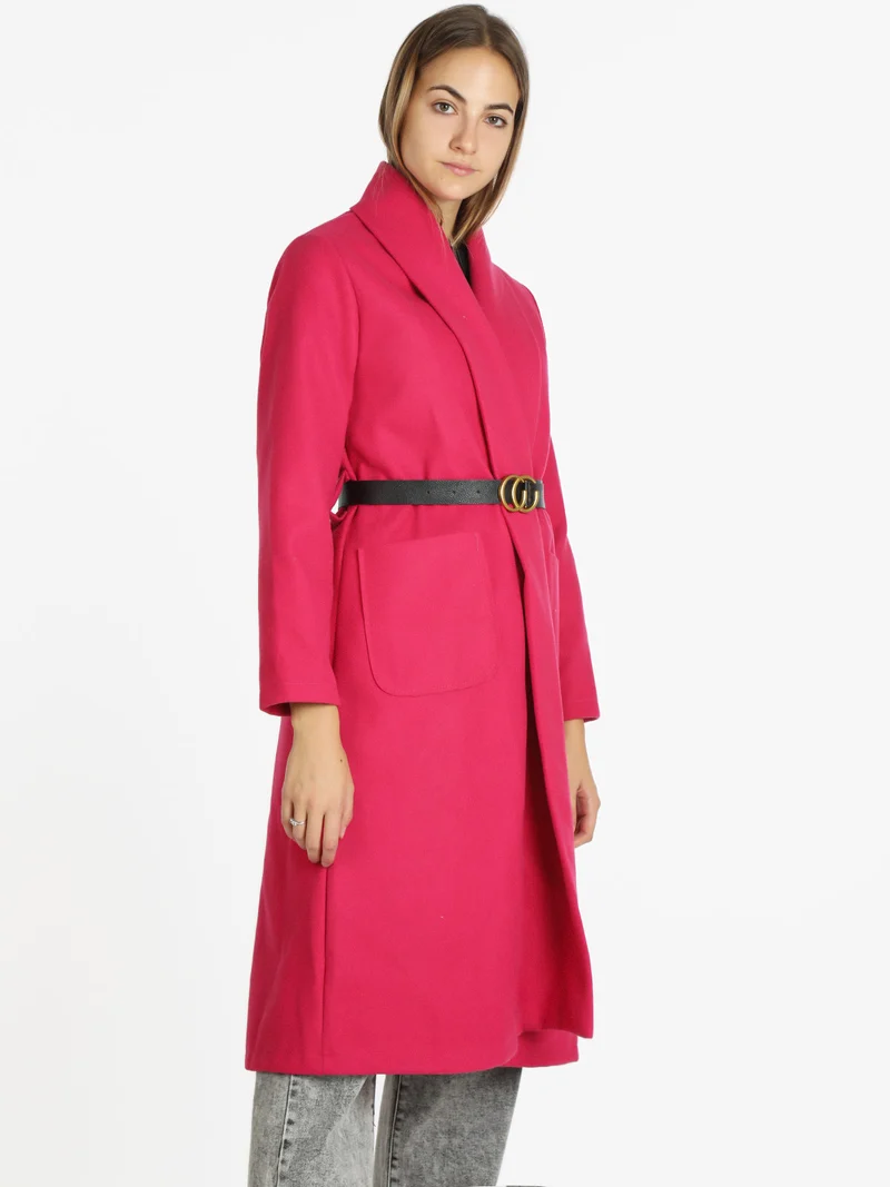 Cappotto lungo da donna aperto con cintura - fucsia