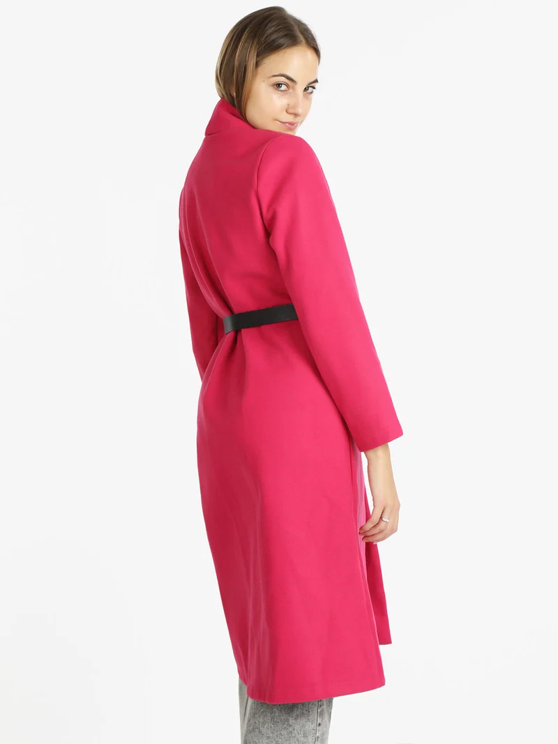 Cappotto lungo da donna aperto con cintura - fucsia