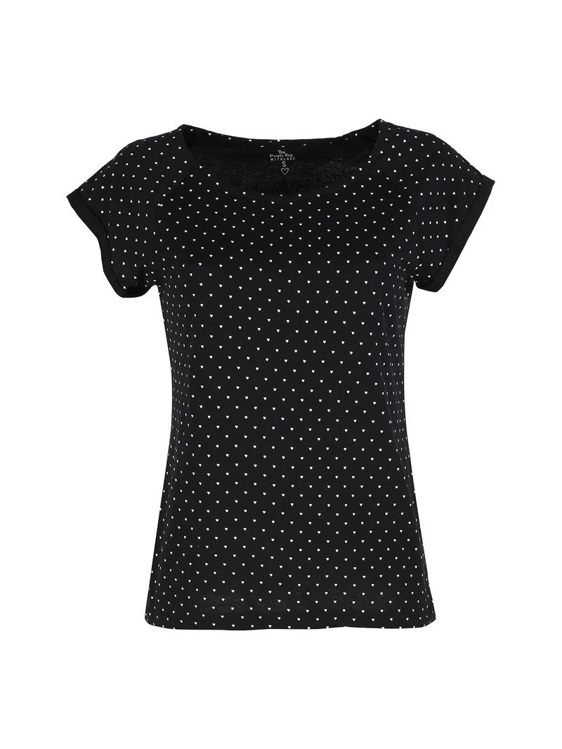 T-shirt donna in cotone con stampa cuori - nero