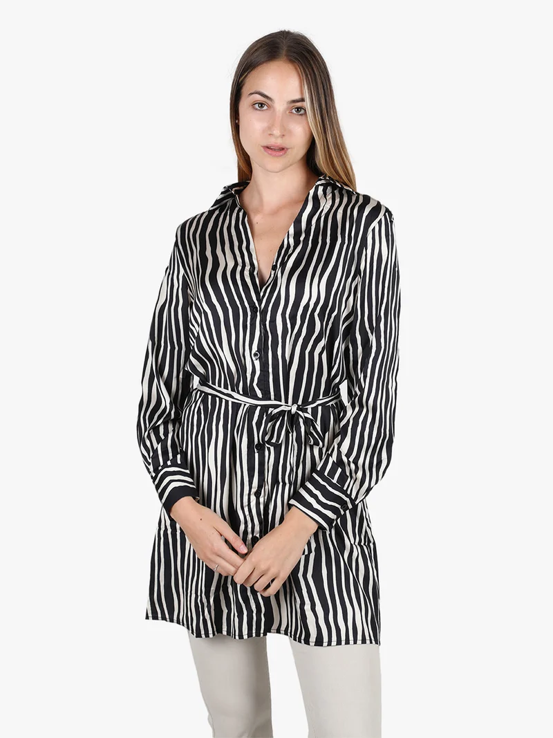 Maxi camicia lunga da donna bicolore - nero