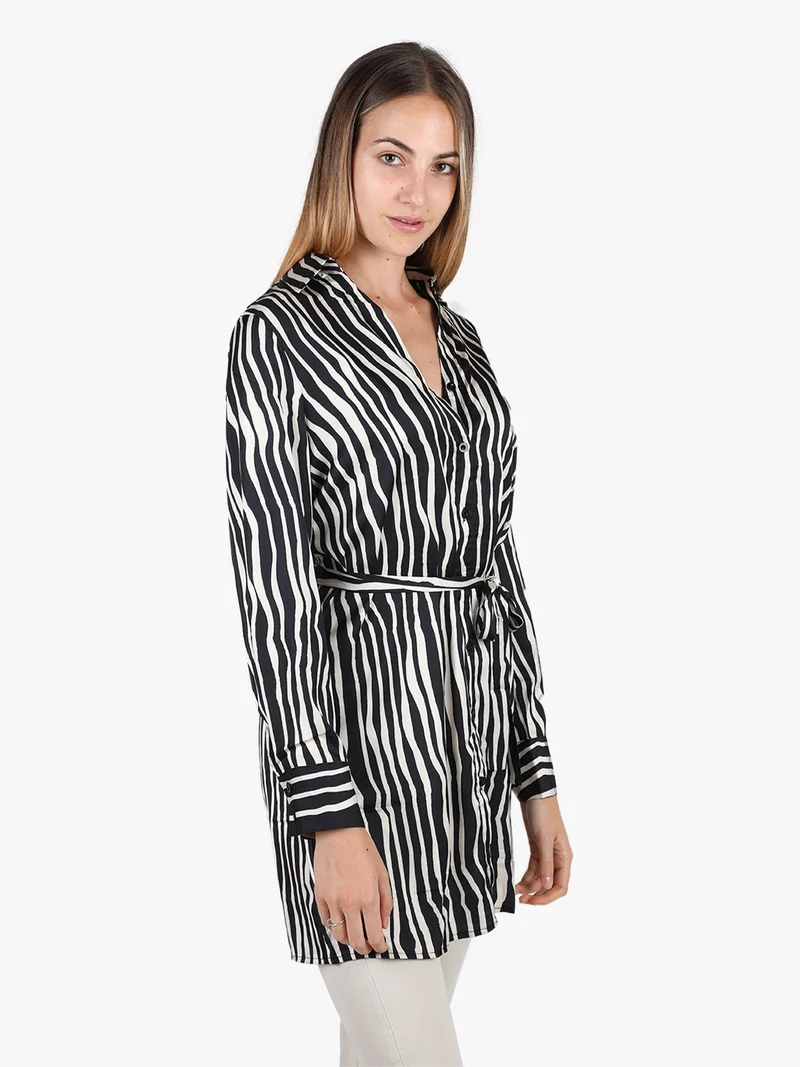 Maxi camicia lunga da donna bicolore - nero