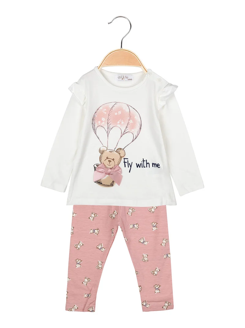 Completo lungo da neonata 2 pezzi con maglietta e leggings - rosa