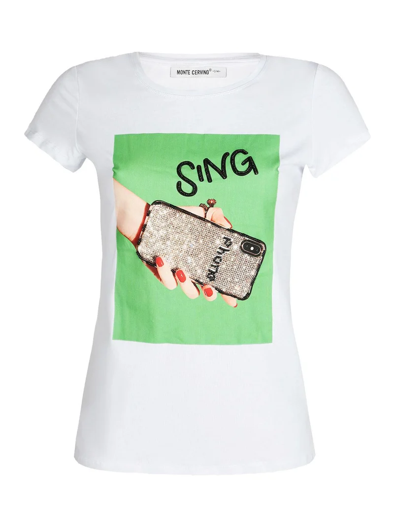 T-shirt con stampa e perline - verde
