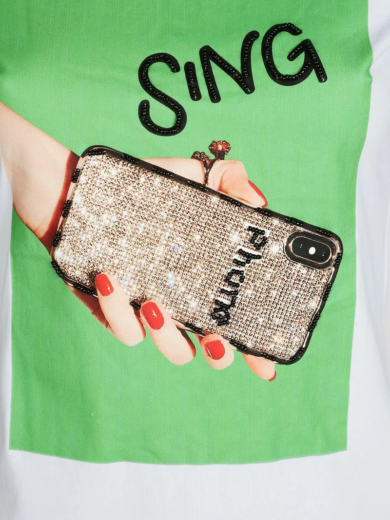 T-shirt con stampa e perline - verde