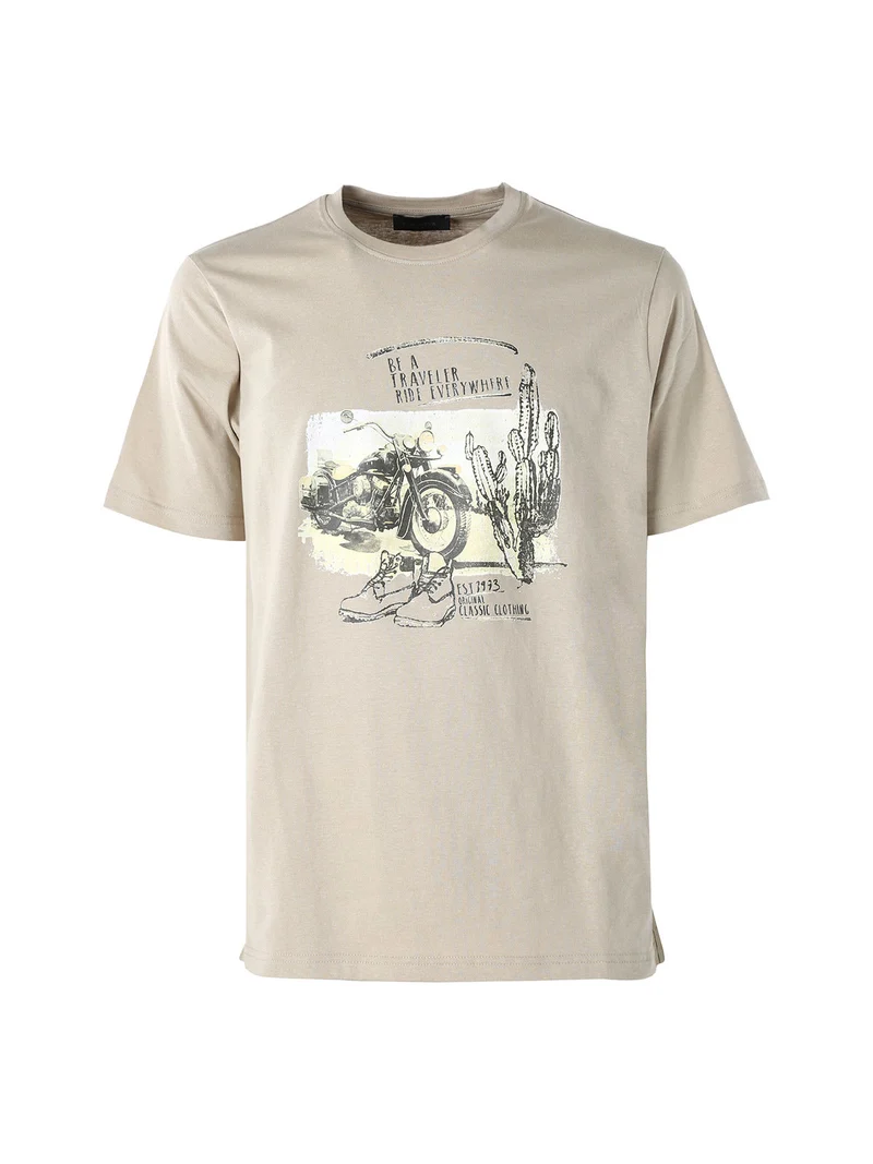 T-shirt in cotone da uomo con stampa - sabbia