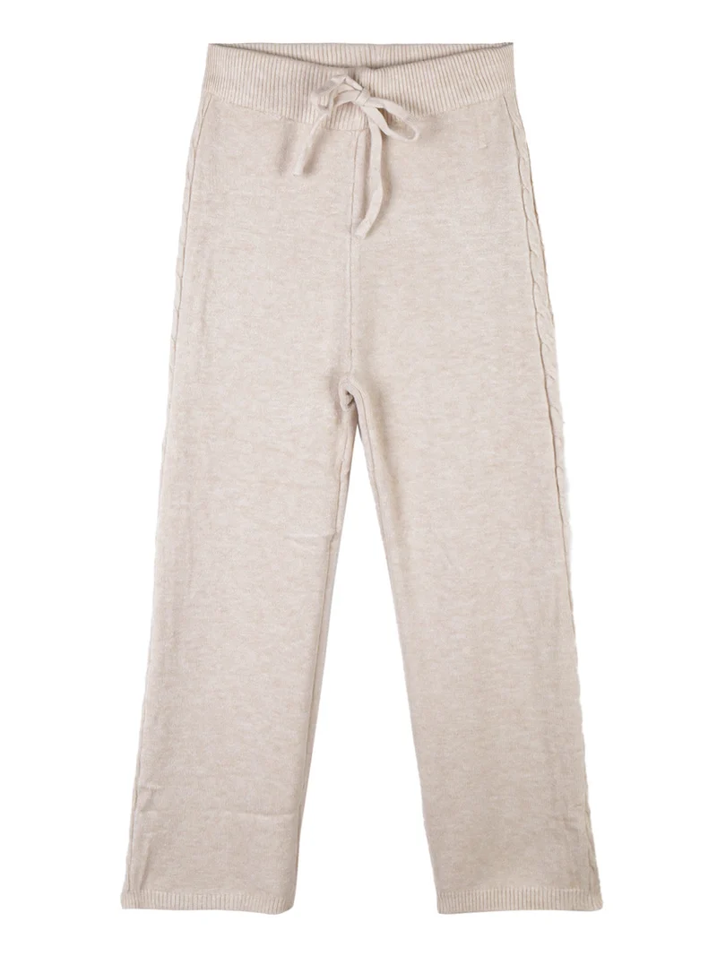 Pantaloni da bambina in maglia a vita alta - beige