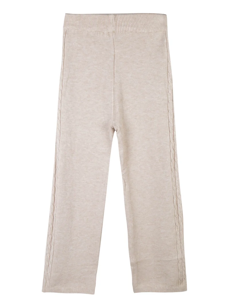 Pantaloni da bambina in maglia a vita alta - beige