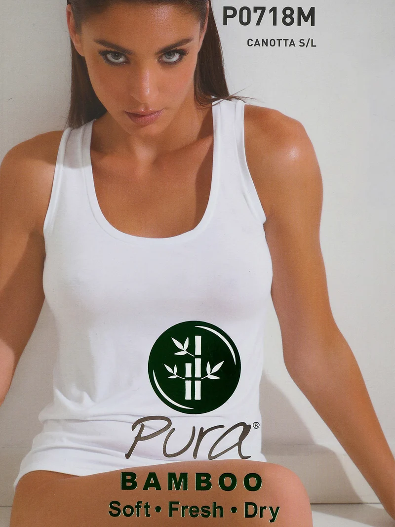P0718M Top donna in bamboo a spalla larga - bianco