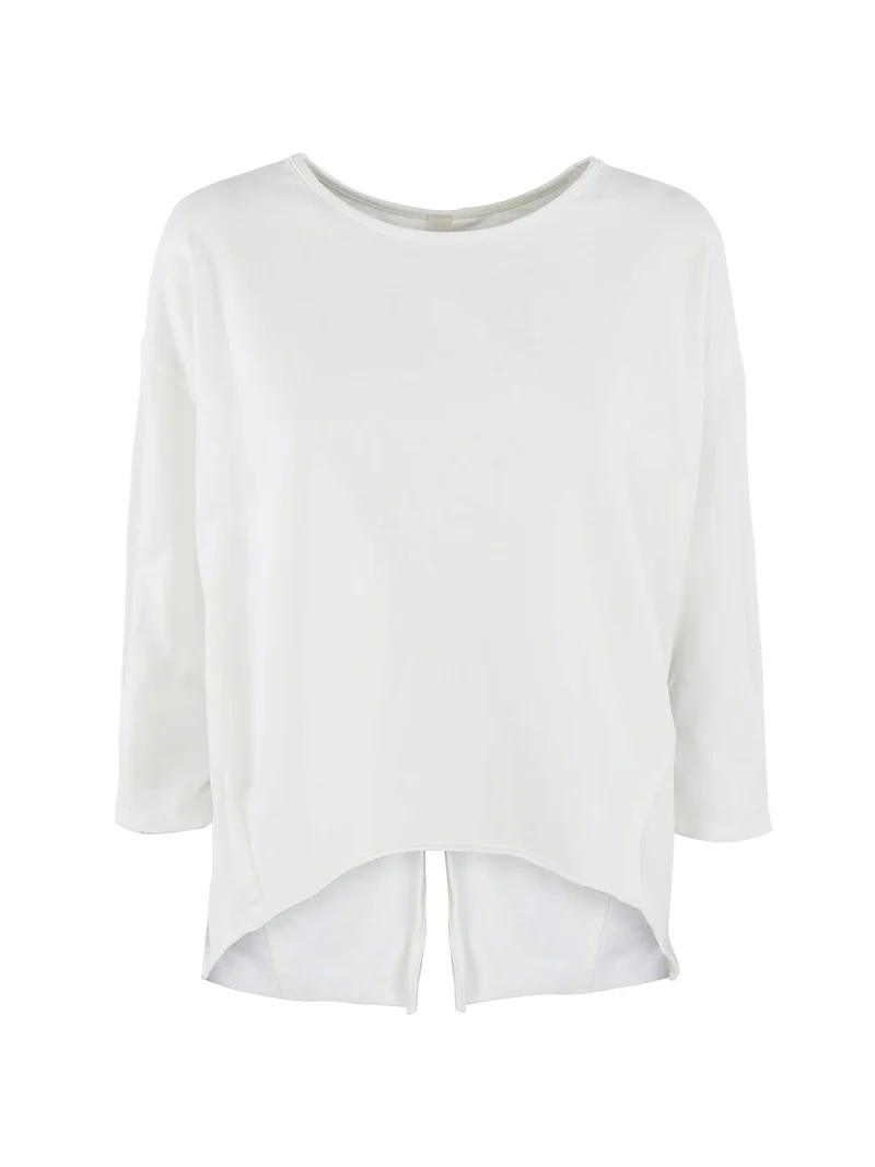 T-shirt donna a manica lunga con spacco dietro - bianco