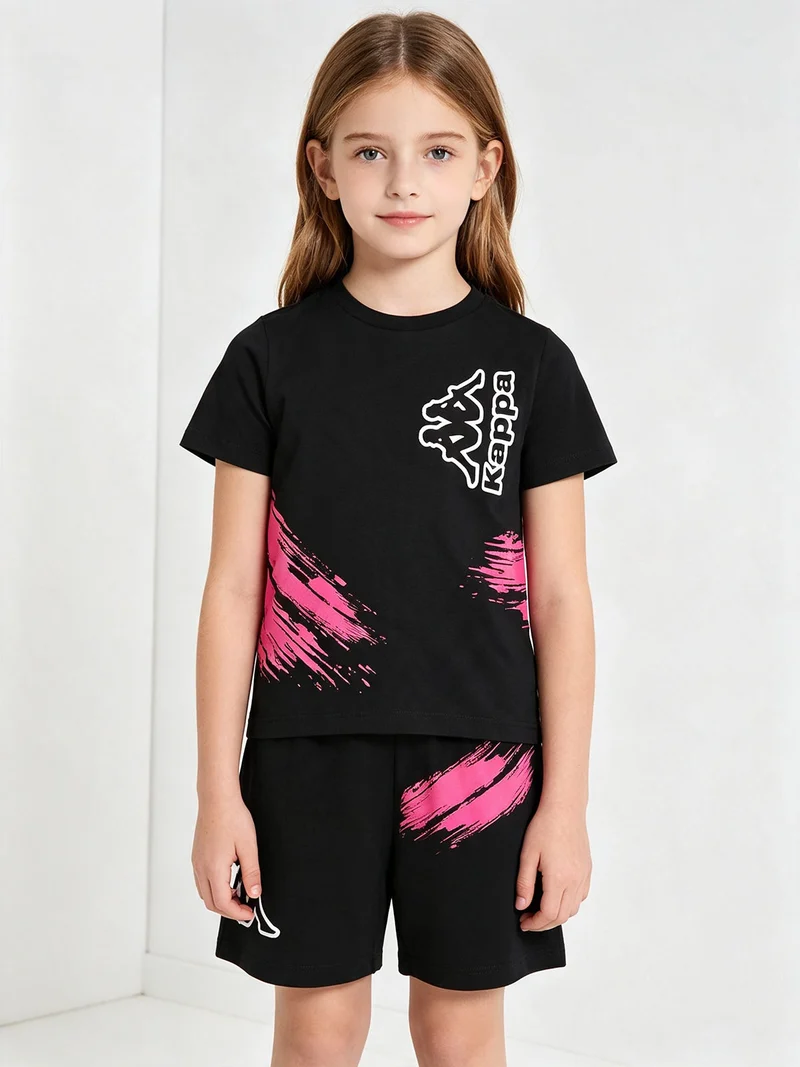 Completo corto da ragazza in cotone con t-shirt e shorts - nero