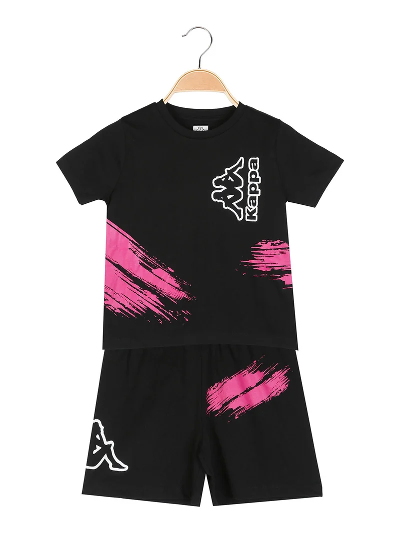 Completo corto da ragazza in cotone con t-shirt e shorts - nero