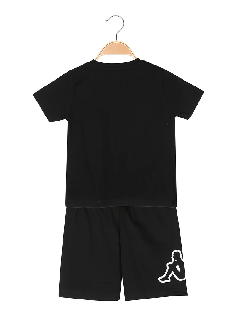 Completo corto da ragazza in cotone con t-shirt e shorts - nero