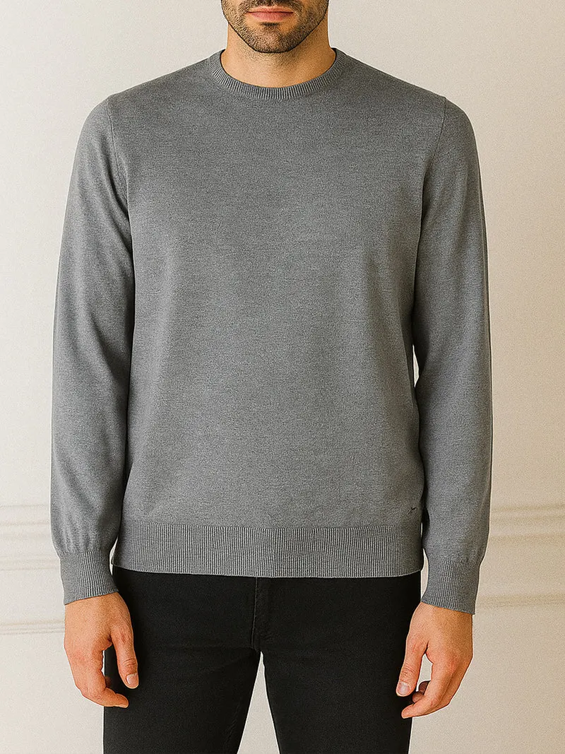 Maglione girocollo da uomo in misto lana - grigio scuro