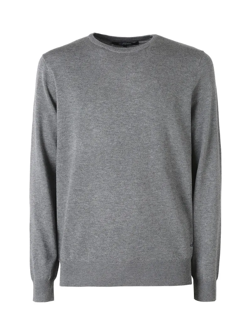 Maglione girocollo da uomo in misto lana - grigio scuro