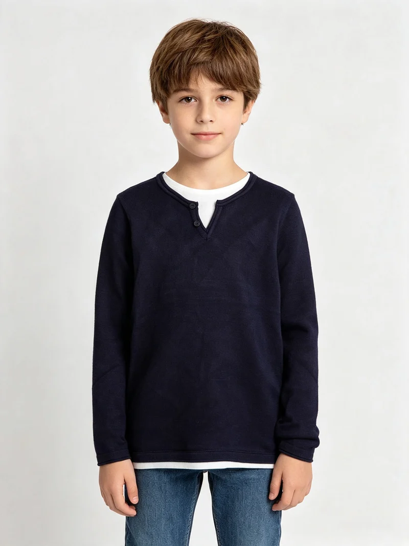 Maglia da bambino con doppio scollo - blu scuro