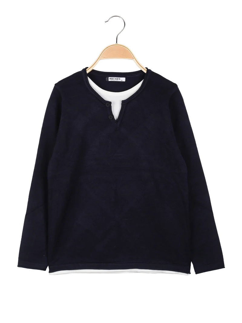 Maglia da bambino con doppio scollo - blu scuro