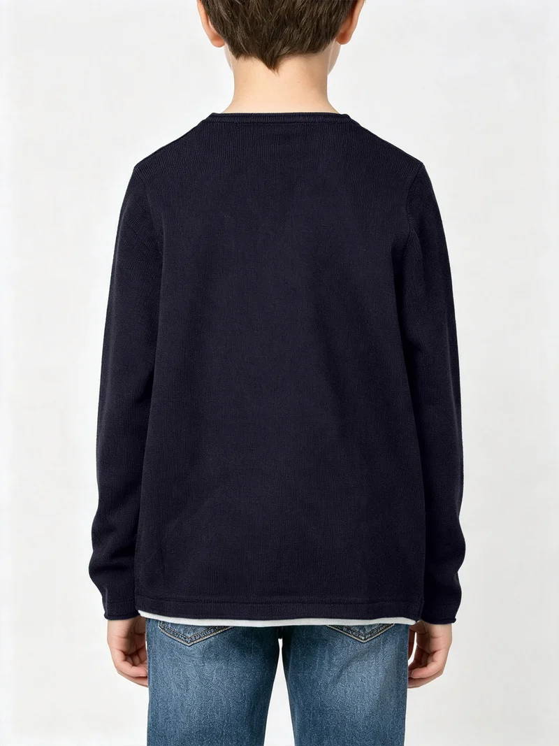 Maglia da bambino con doppio scollo - blu scuro