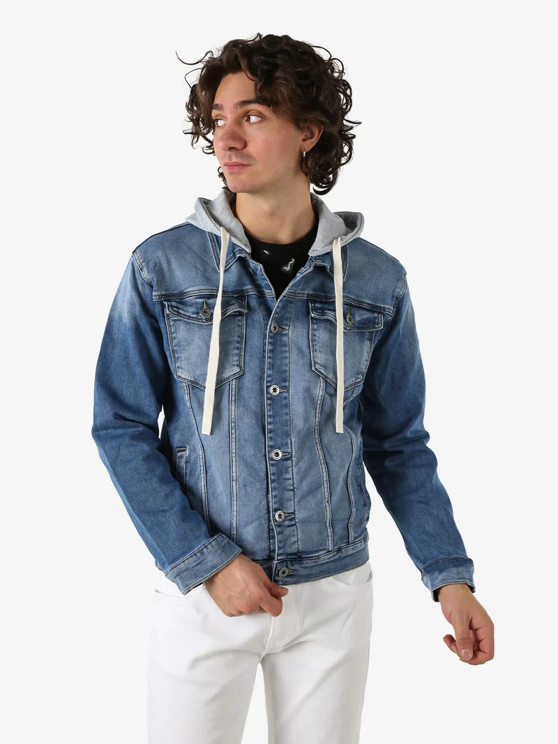 Giacca in jeans da uomo con cappuccio in felpa - jeans