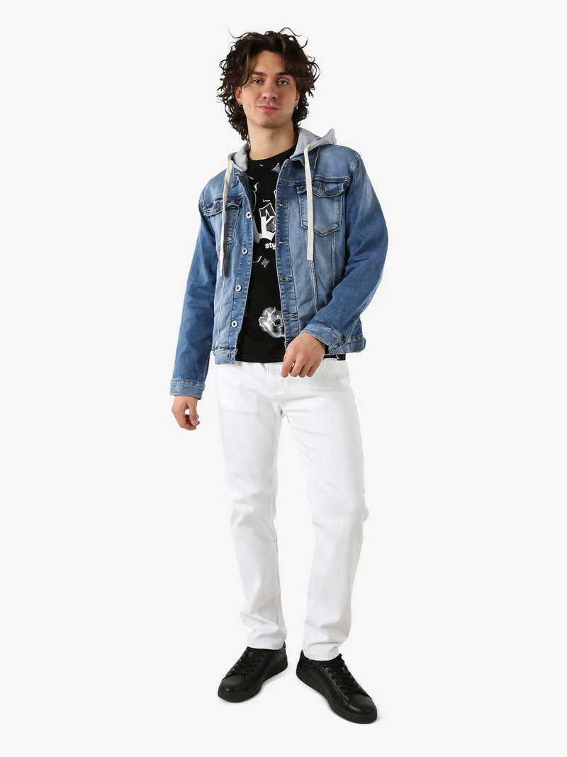 Giacca in jeans da uomo con cappuccio in felpa - jeans