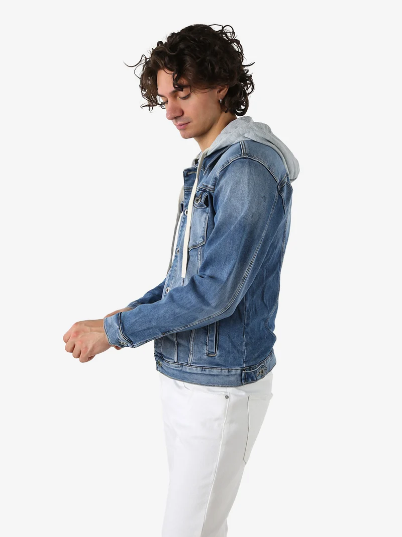 Giacca in jeans da uomo con cappuccio in felpa - jeans