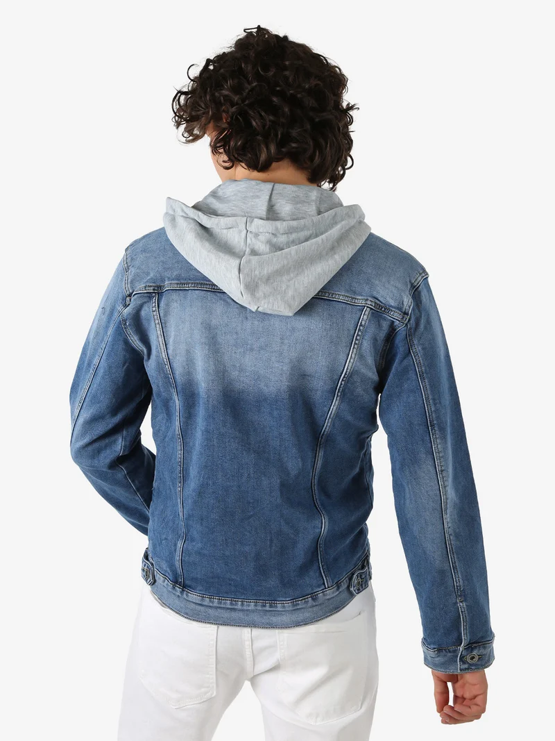 Giacca in jeans da uomo con cappuccio in felpa - jeans