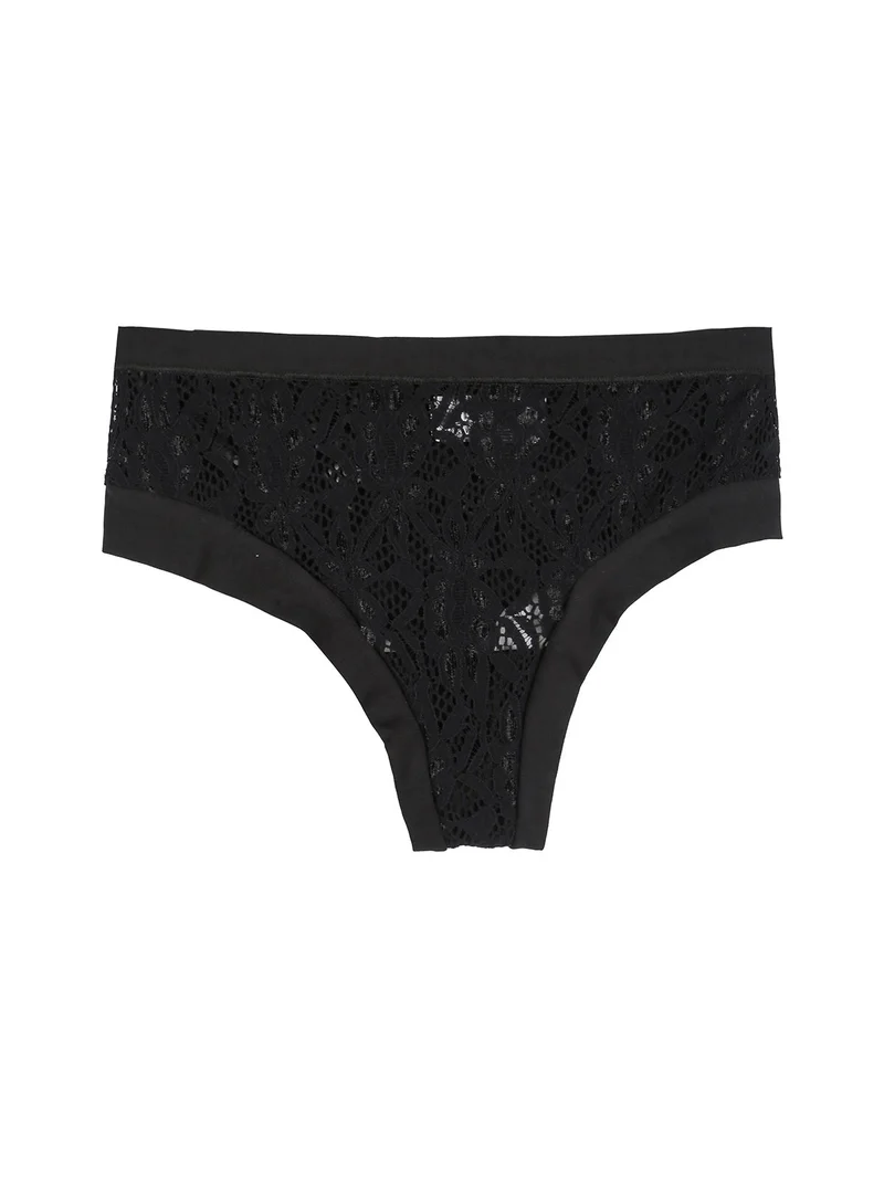 Brasiliana alta con pizzo in cotone bielastico - nero