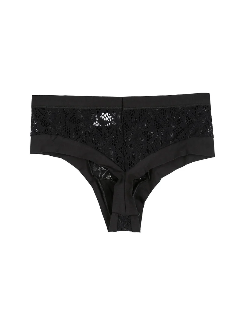 Brasiliana alta con pizzo in cotone bielastico - nero