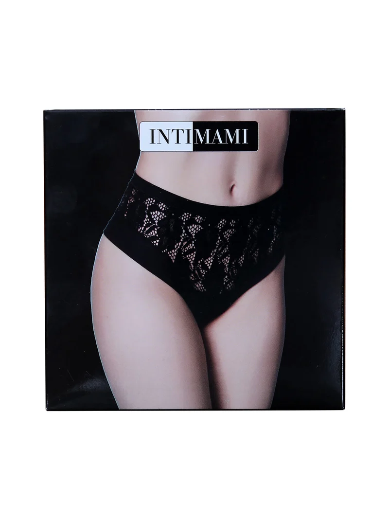 Brasiliana alta con pizzo in cotone bielastico - nero