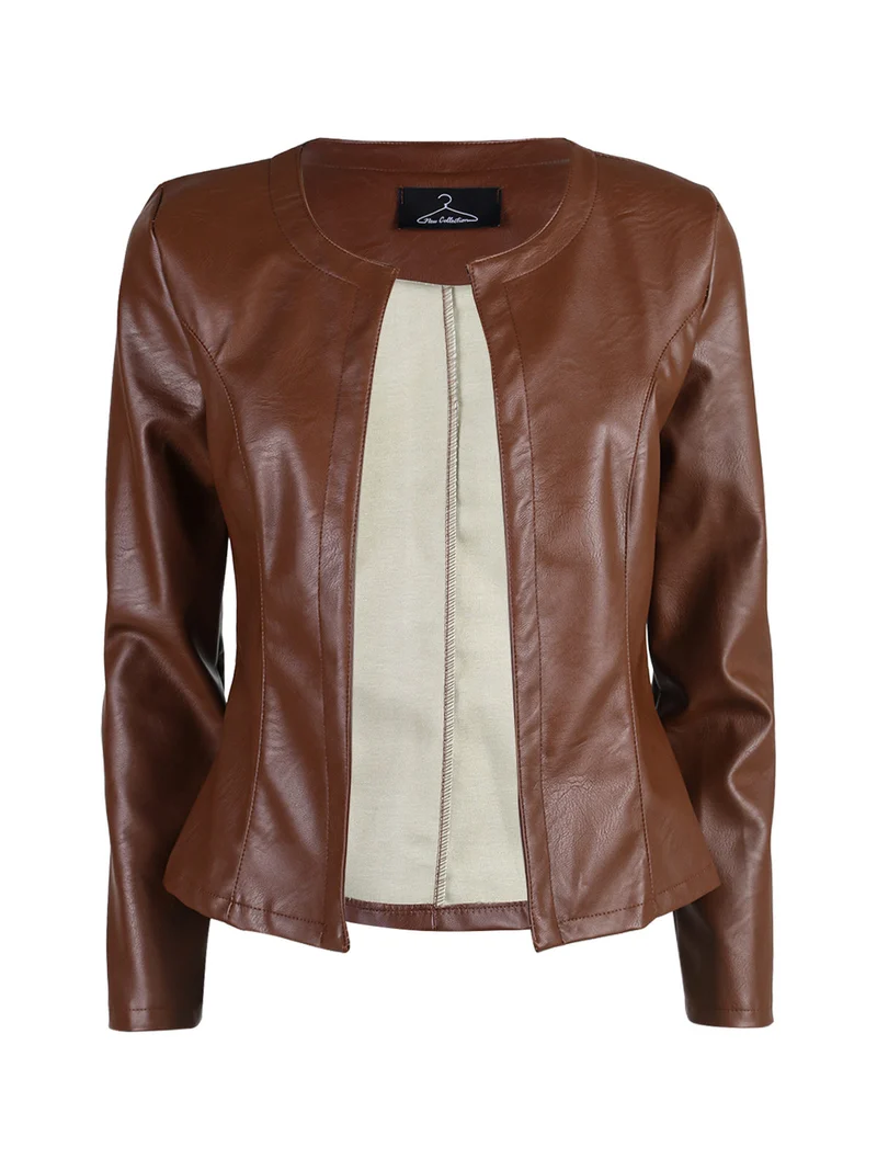 Blazer donna aperto in ecopelle - marrone
