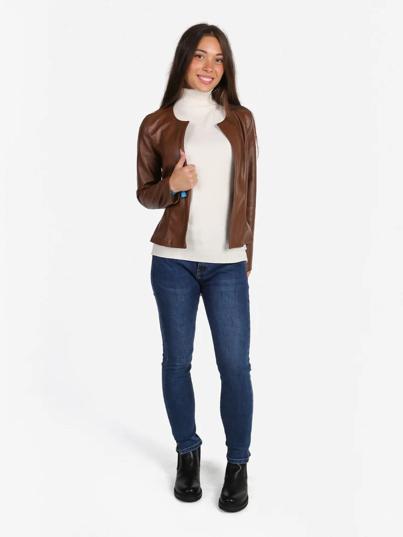 Blazer donna aperto in ecopelle - marrone