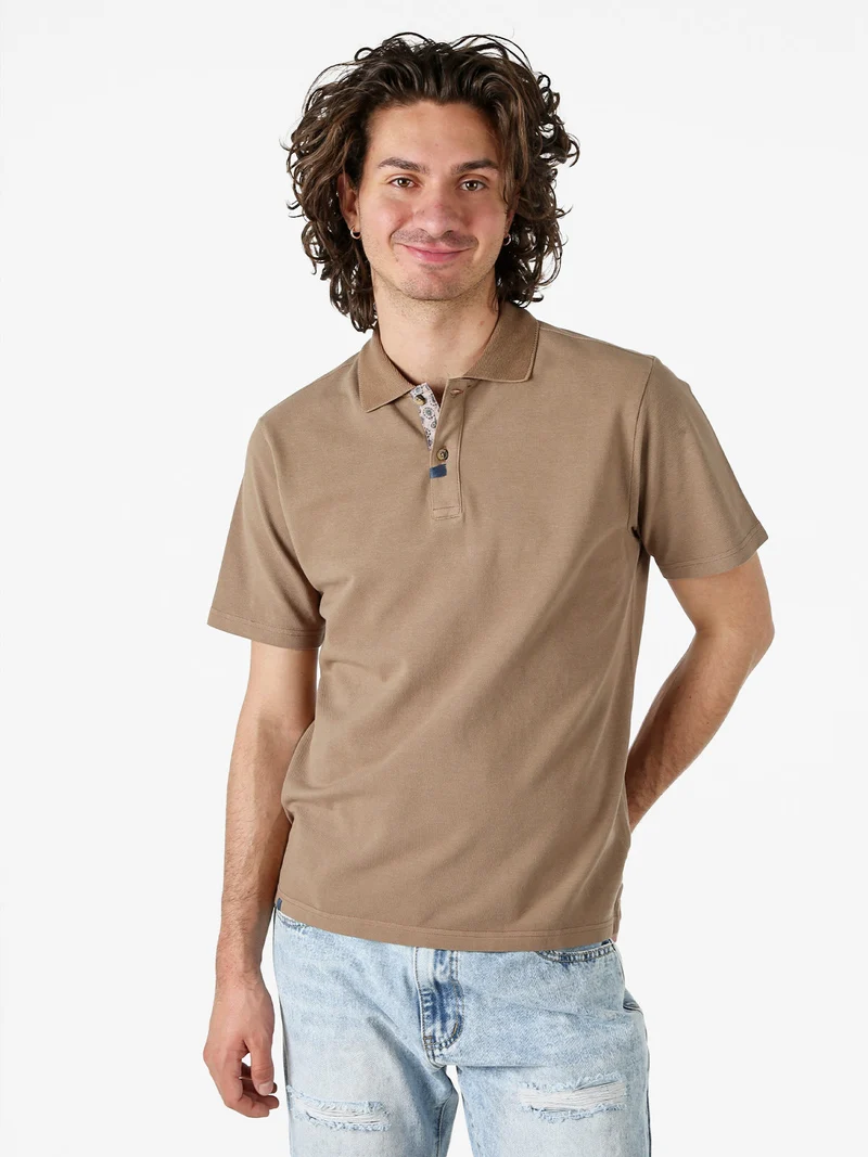 Polo in cotone da uomo a maniche corte - taupe